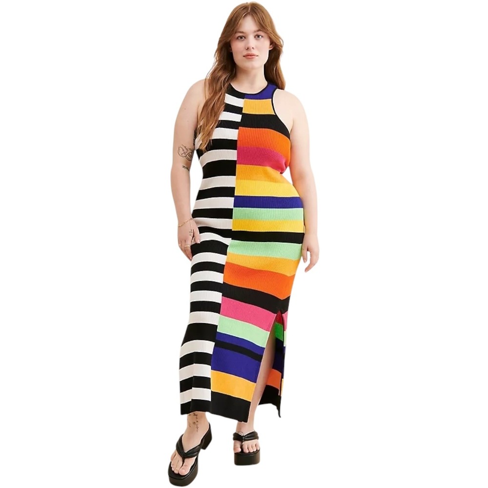Eloquii Mixed Stripe Ribbed Dress Artistic Colorblock Women's Plus Size 22/24